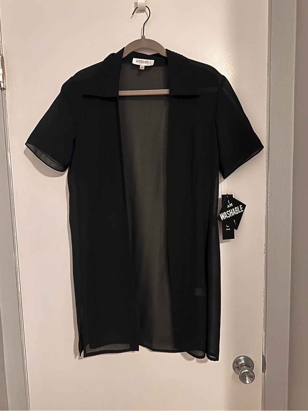 Studio I Black Sheer Open-Front Short Sleeve Cardigan